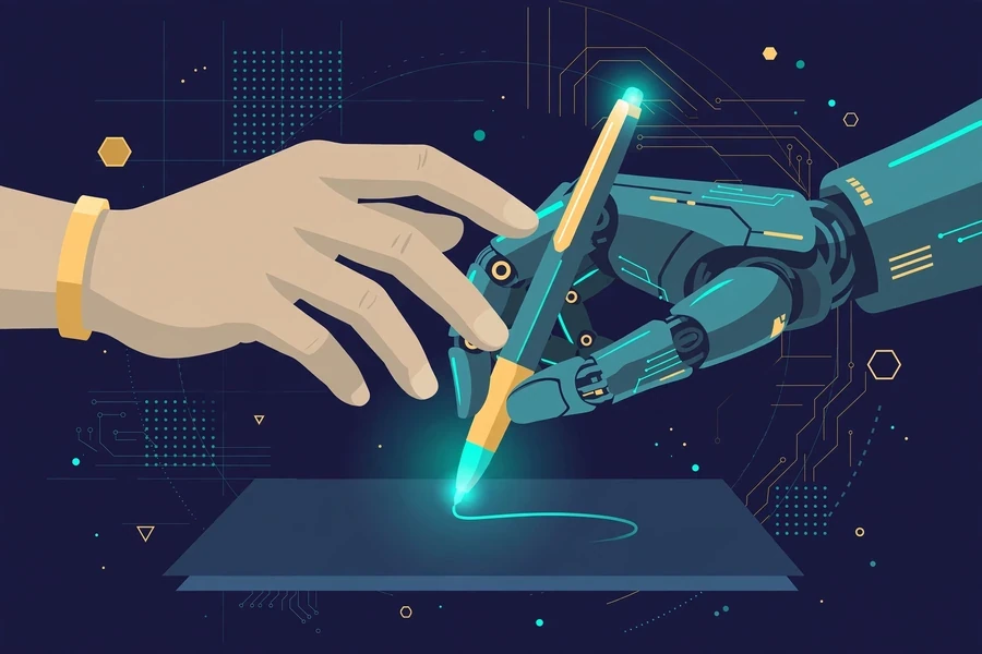 AI Content Optimization 1 Human and AI collaborating on content