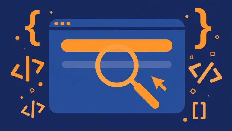 Flat vector illustration of a search result snippet being inspected with a magnifying glass