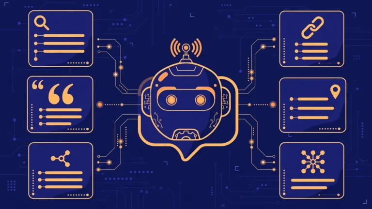 How to Optimize for AI Search: ChatGPT, Perplexity & Gemini (2026) 3 Flat vector illustration of an AI assistant connected to search result panels with citation links