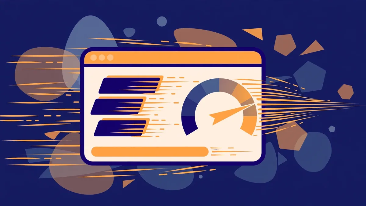 Flat vector illustration of a fast-loading website with a speed gauge