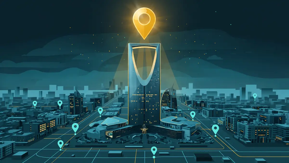 Local SEO Riyadh — Kingdom Centre tower with Google map location pins