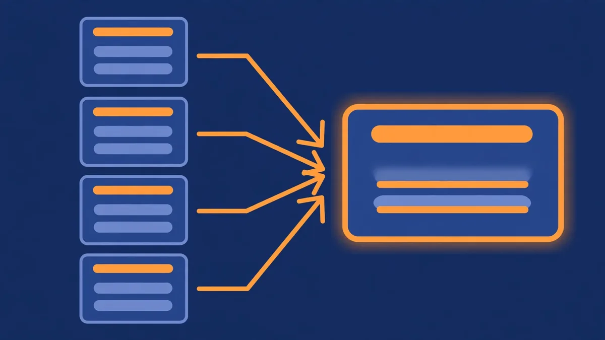Flat vector illustration of multiple URL variants pointing to a single canonical page