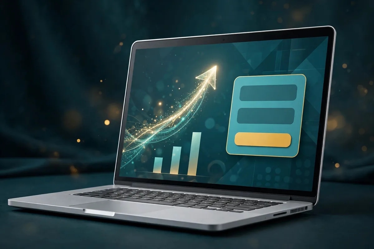 Landing page design with signup form on a laptop